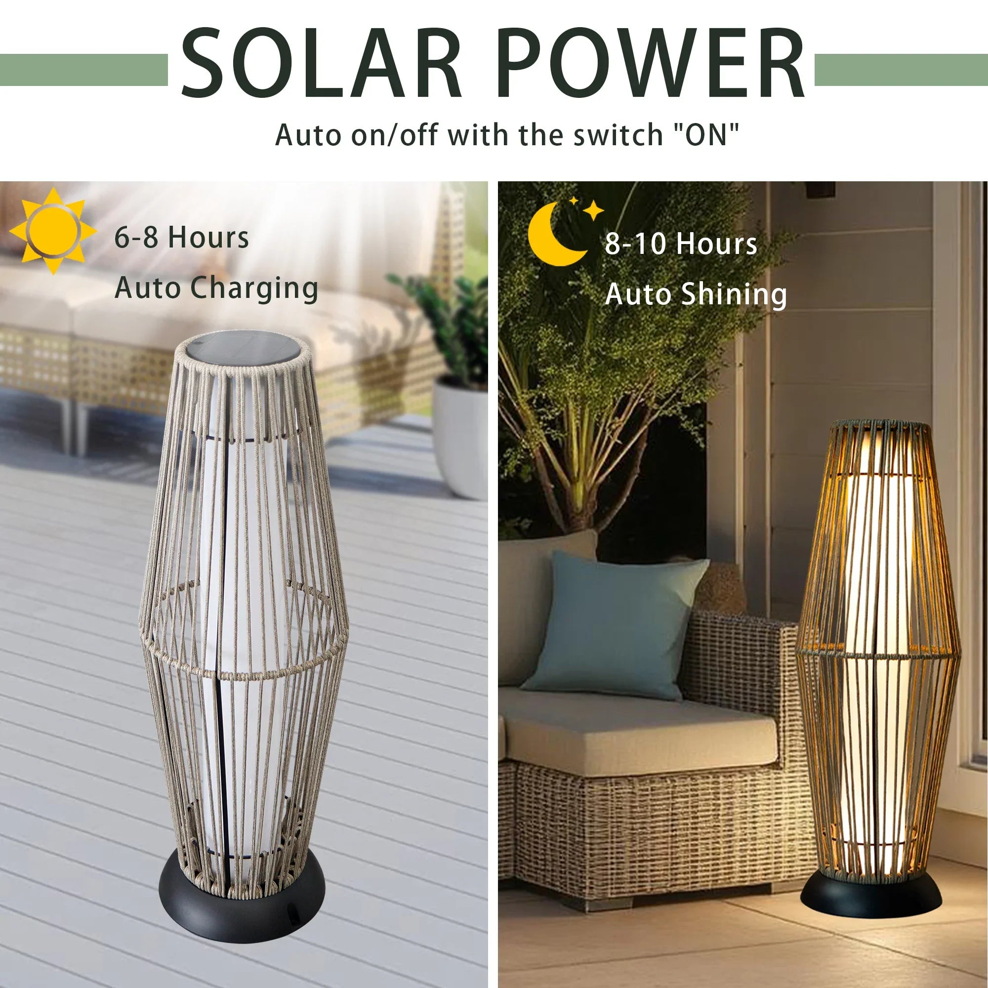 Outdoor Floor Lamp 2 Piece Solar Powered Lantern Wicker Solar Patio Lamp-3