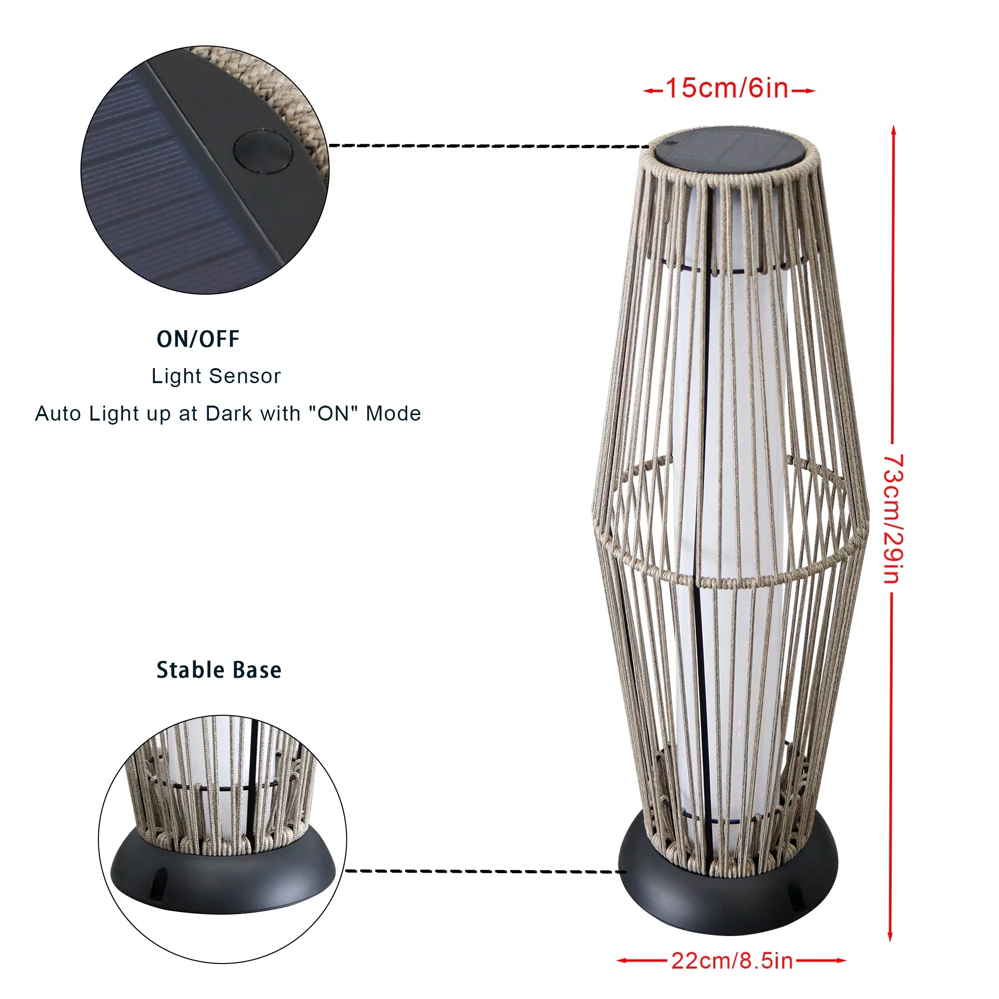 Outdoor Floor Lamp 2 Piece Solar Powered Lantern Wicker Solar Patio Lamp-4