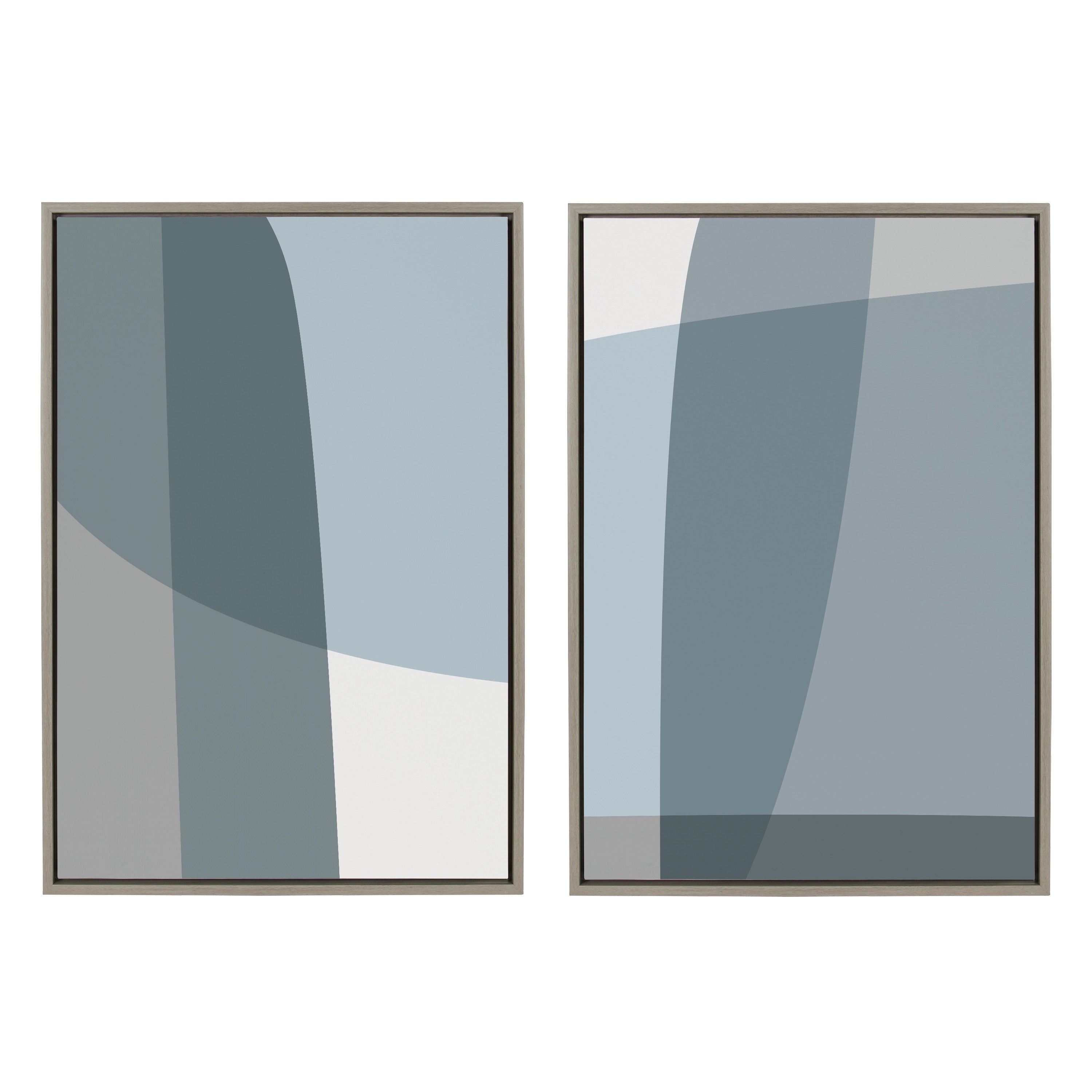 Sylvie Zen Abstract Blue and Gray Stones No 1 and No 2 Framed Canvas by The Creative Bunch Studio