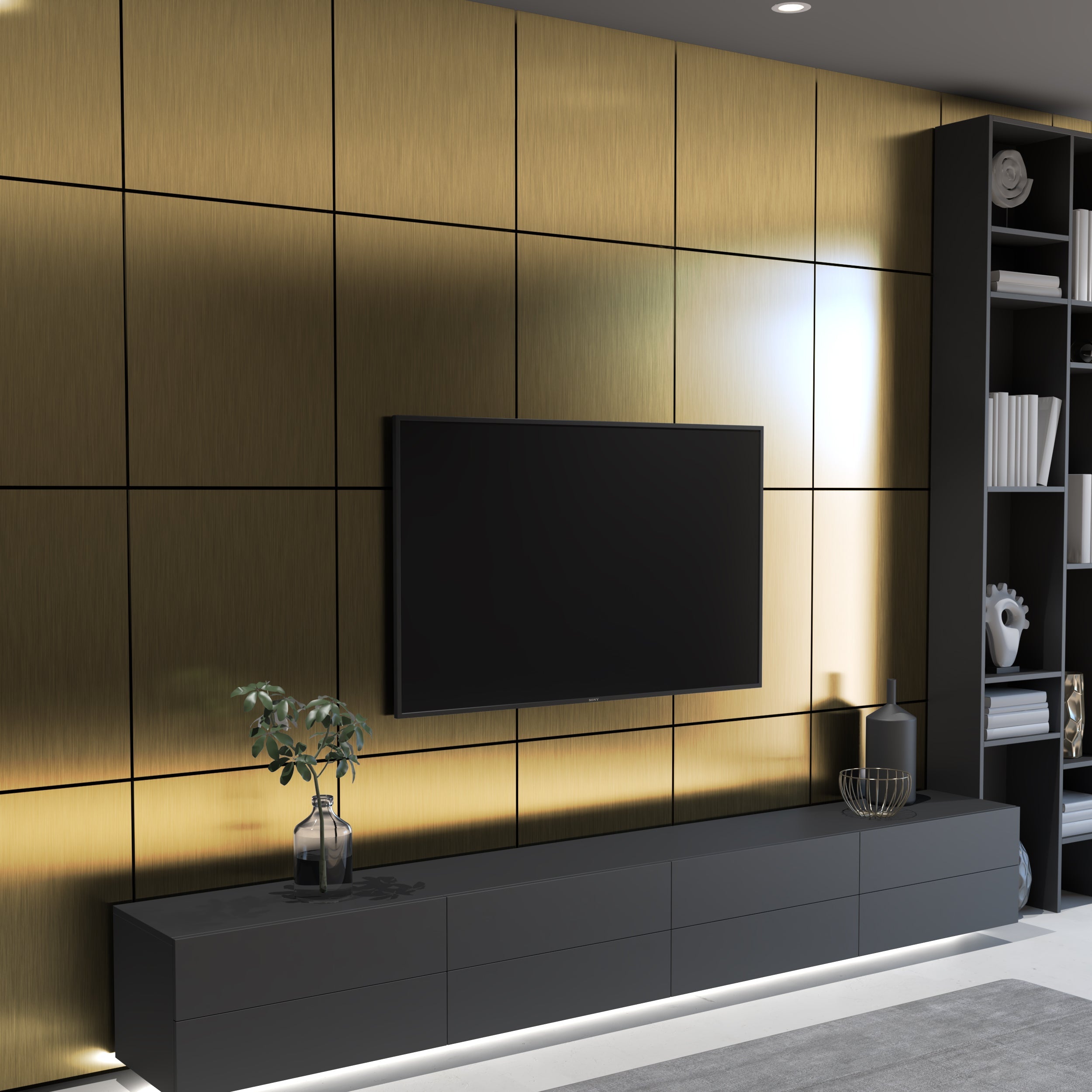 Brushed Gold Finish 3D Wall Panels-1