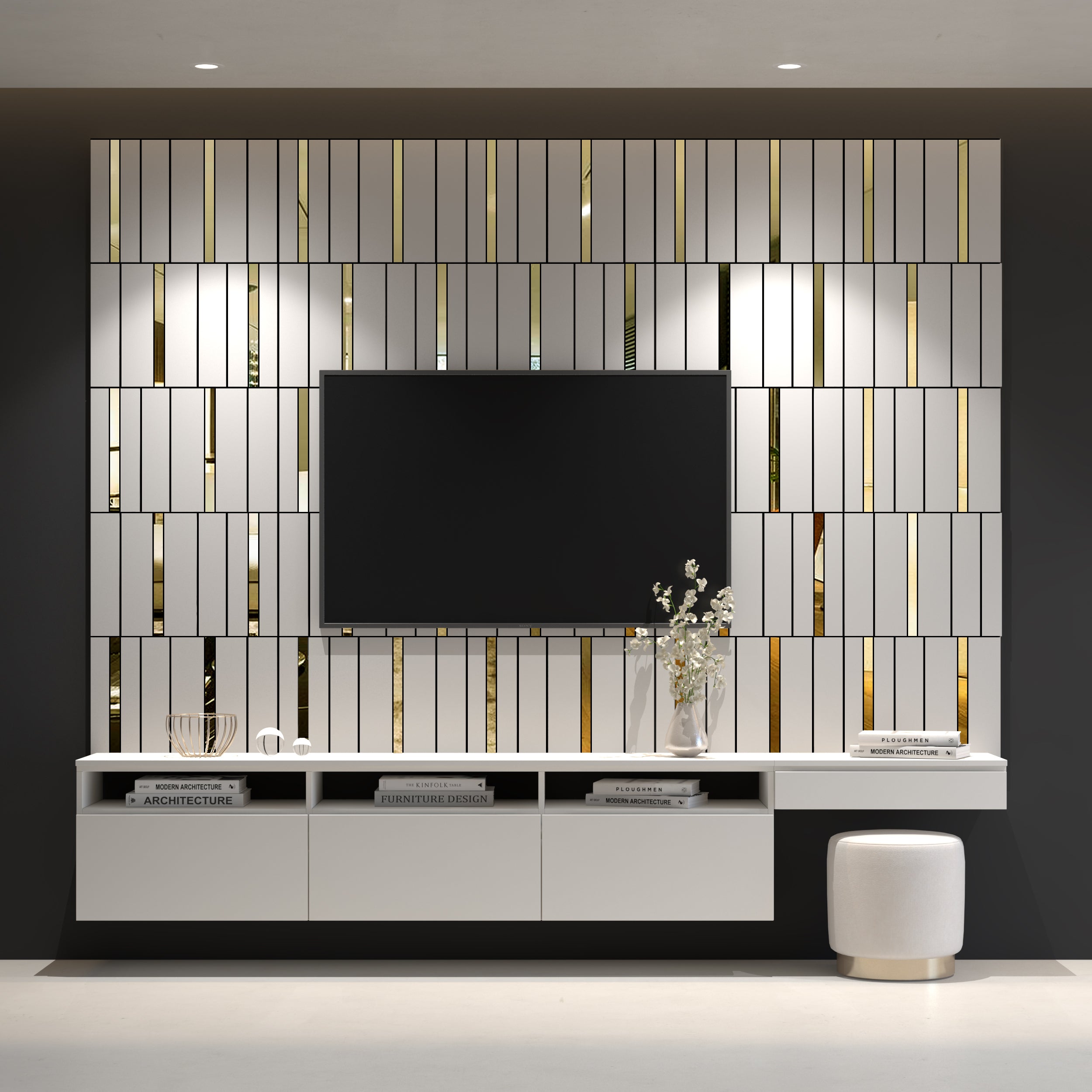 Simple White and Gold 3D Wall Panels-0