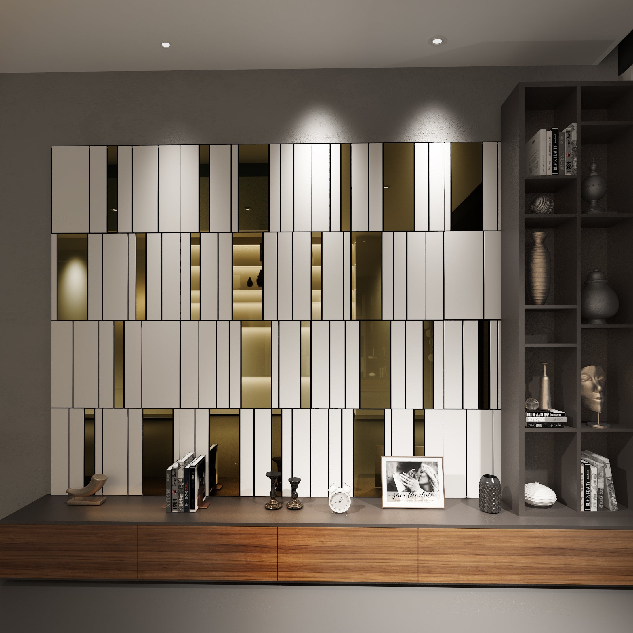 White and Gold Stripes 3D Wall Panels-0