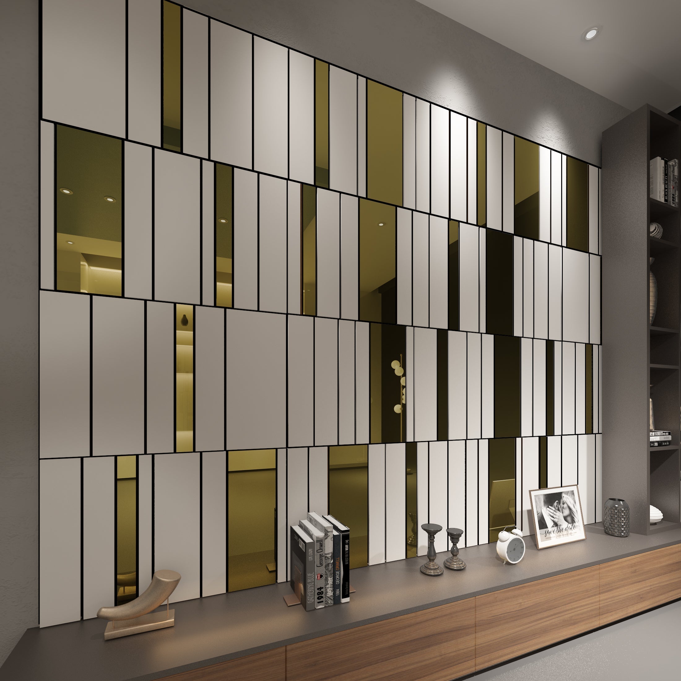 White and Gold Stripes 3D Wall Panels-1