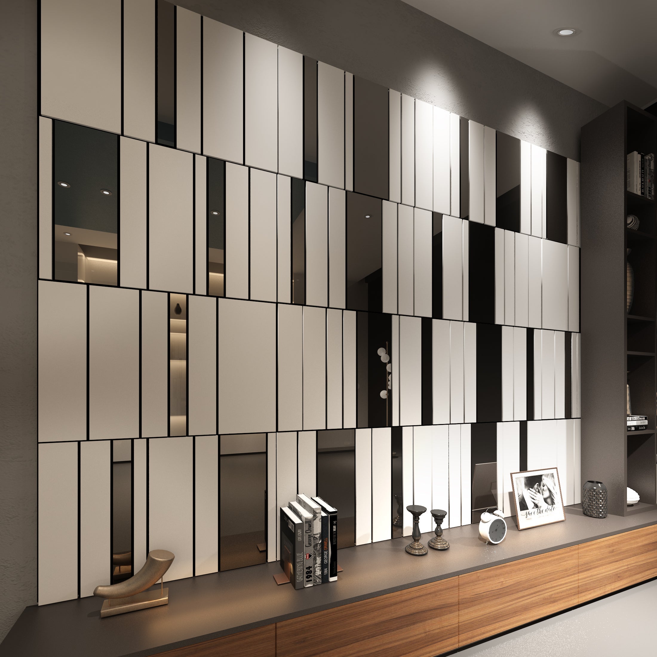 White and Silver Stripes 3D Wall Panels-0