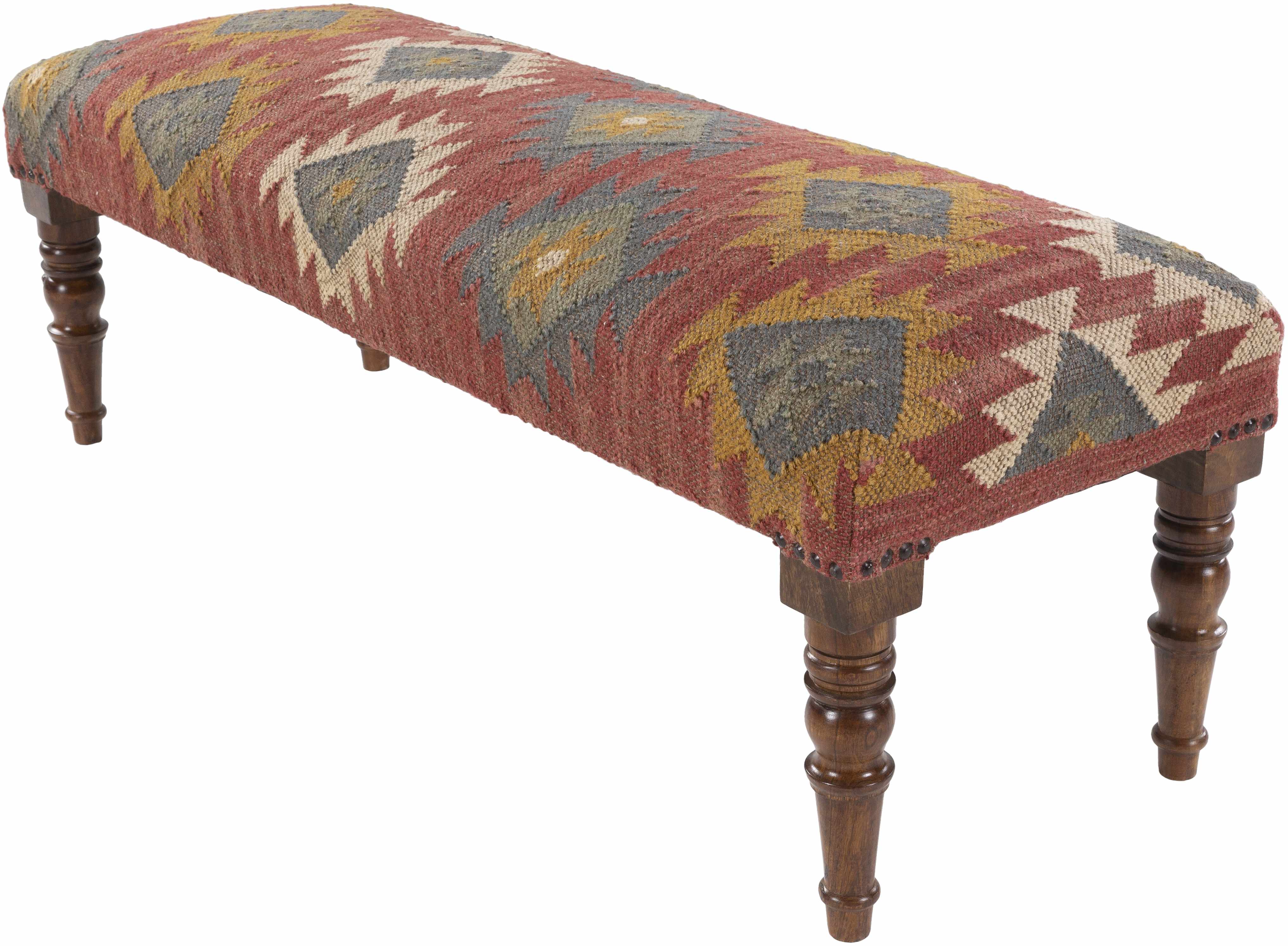 Yunak Rustic Geometric Tapestry Bench-0