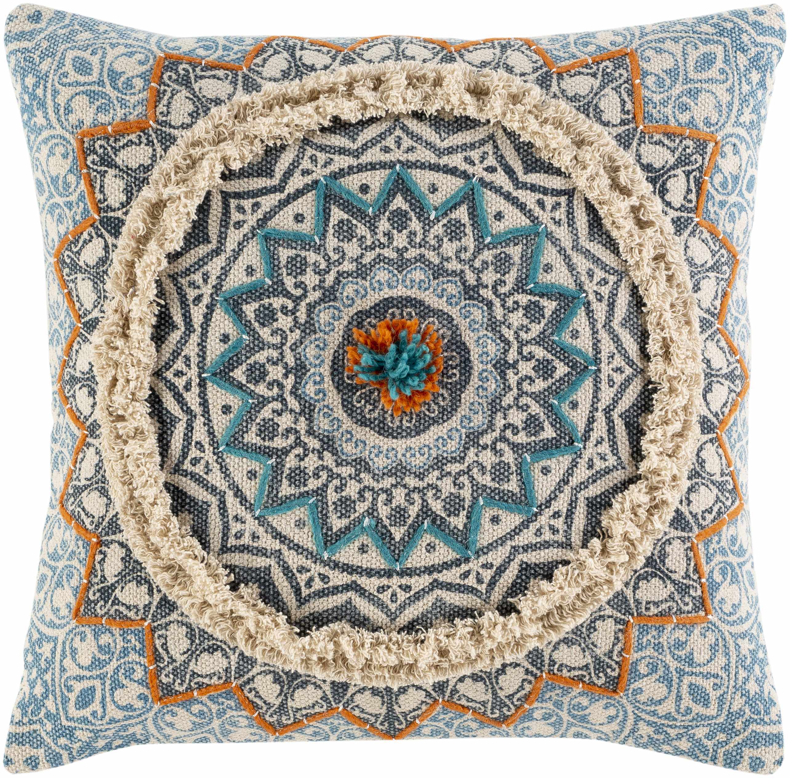 Pajo Blue Mandala Fringe Throw Pillow-1
