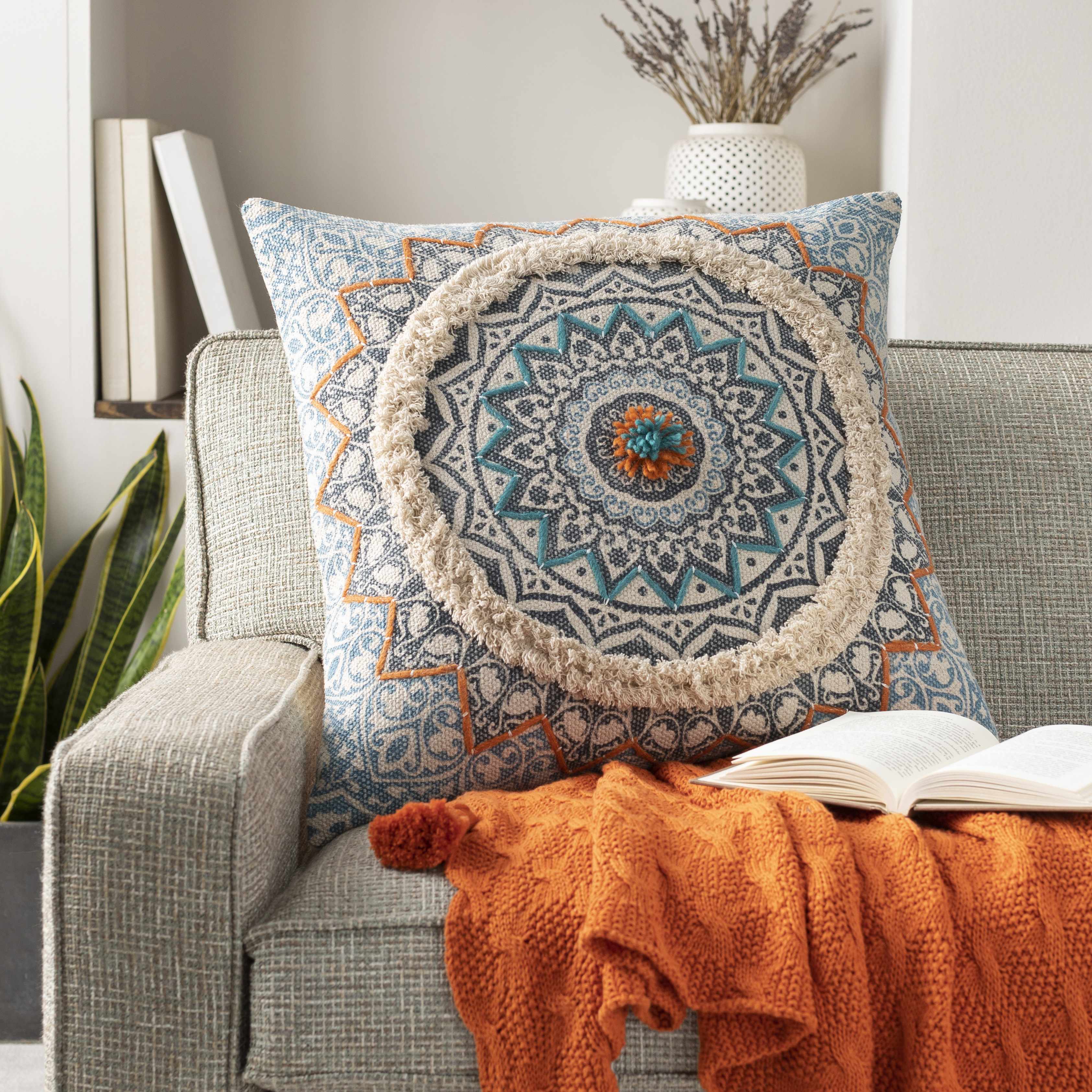 Pajo Blue Mandala Fringe Throw Pillow-0