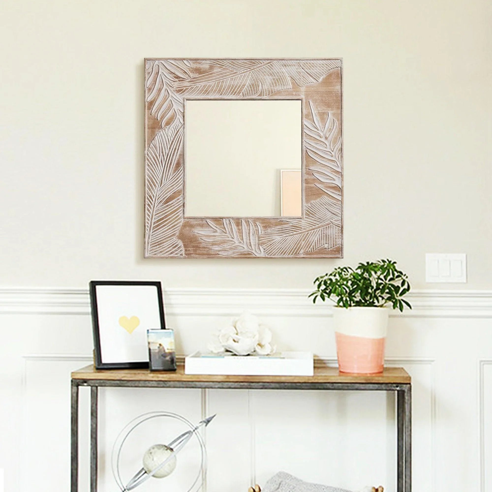 Parrot Uncle Frame for Mirrors Traditional Square Mirror Vintage Wall Decoration with Leaf Pattern