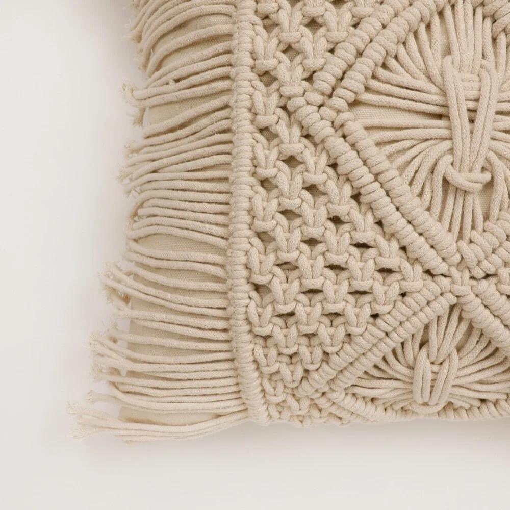 Bohemian Macrame Cushion Cover 40x40cm | Natural Cotton | Handmade-3