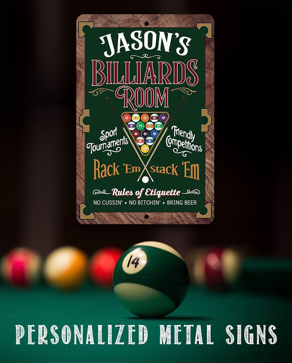 Personalized - Billiards Room Rack"Em Stack 'Em - Metal Sign