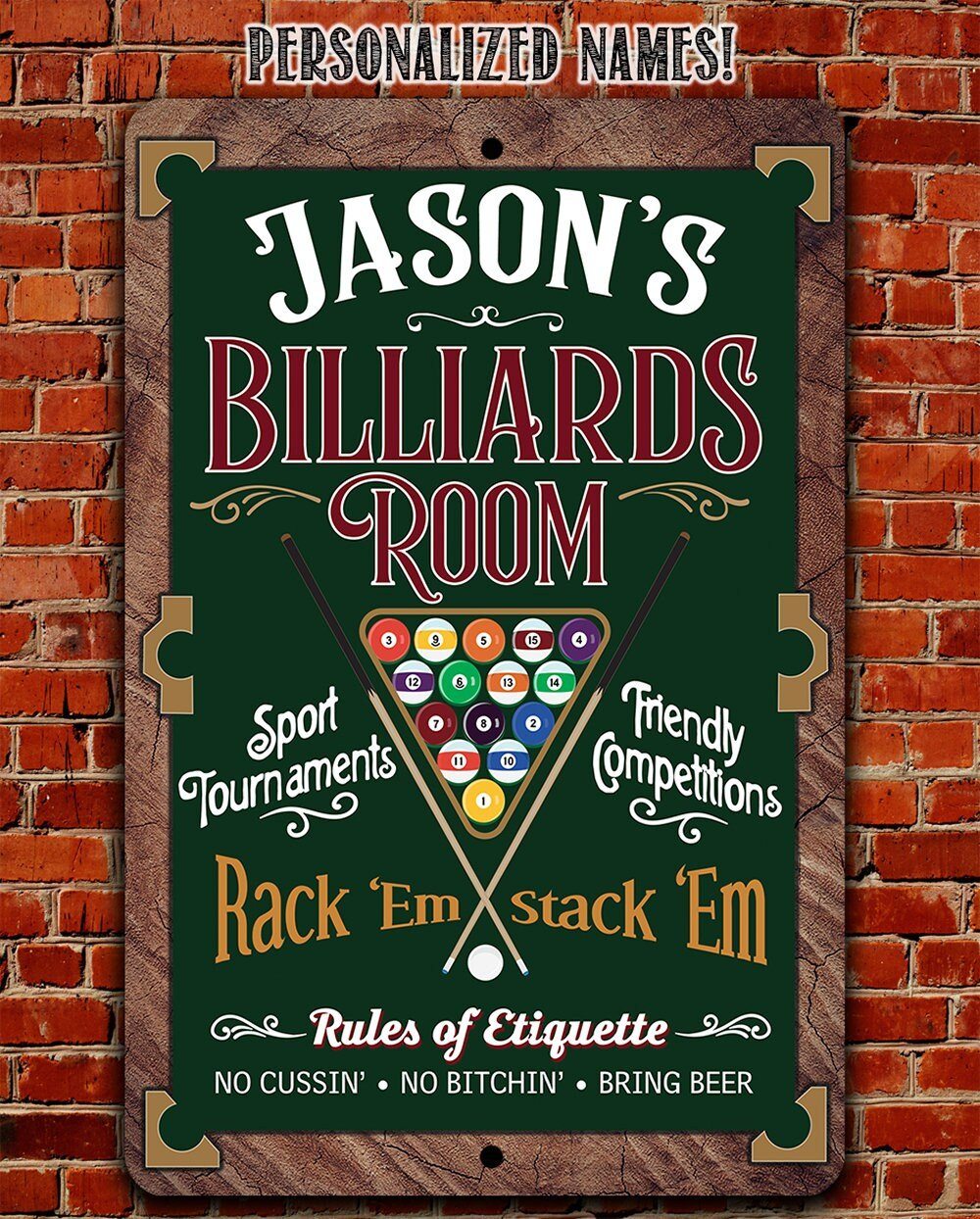 Personalized - Billiards Room Rack"Em Stack 'Em - Metal Sign