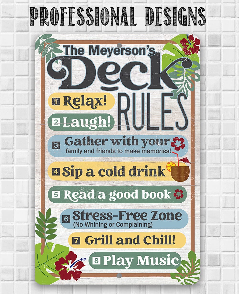 Personalized - Deck Rules Relax Laugh Gather With Your Family - Metal Sign