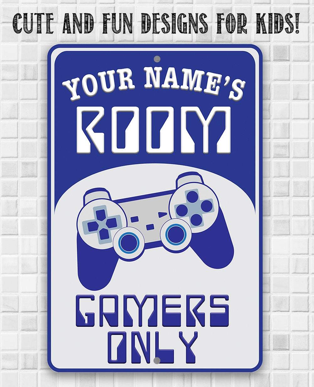 Personalized - Gamers Only - Blue - Metal Sign