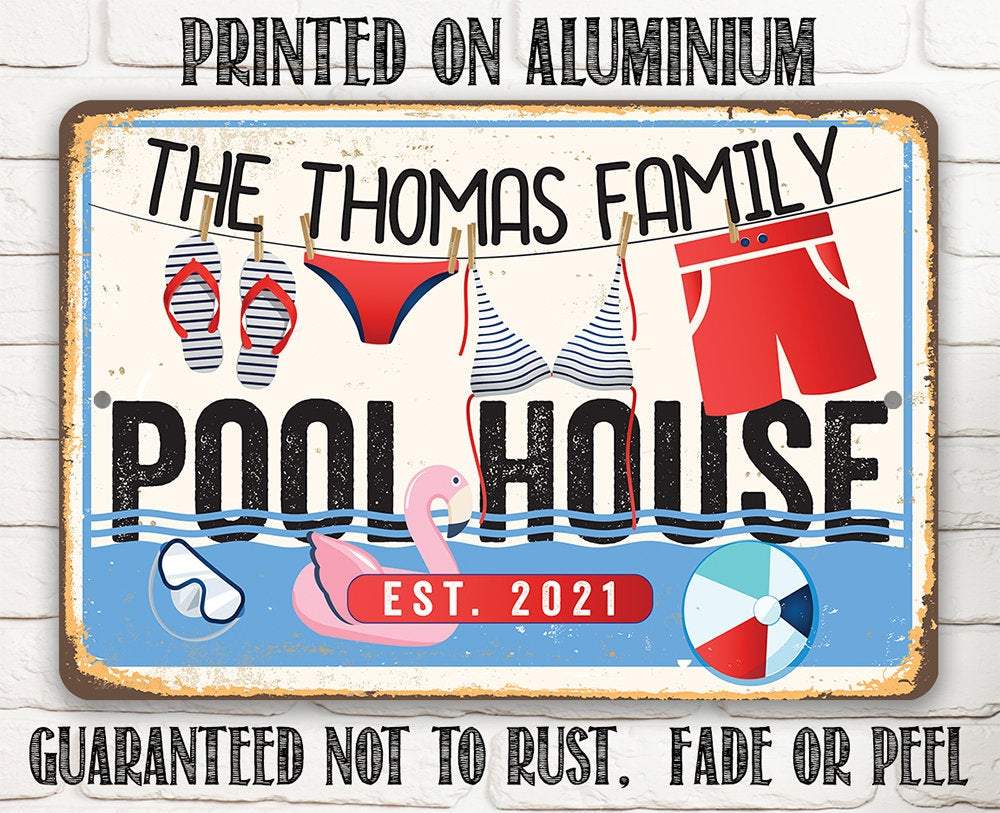 Personalized - Pool House - Metal Sign