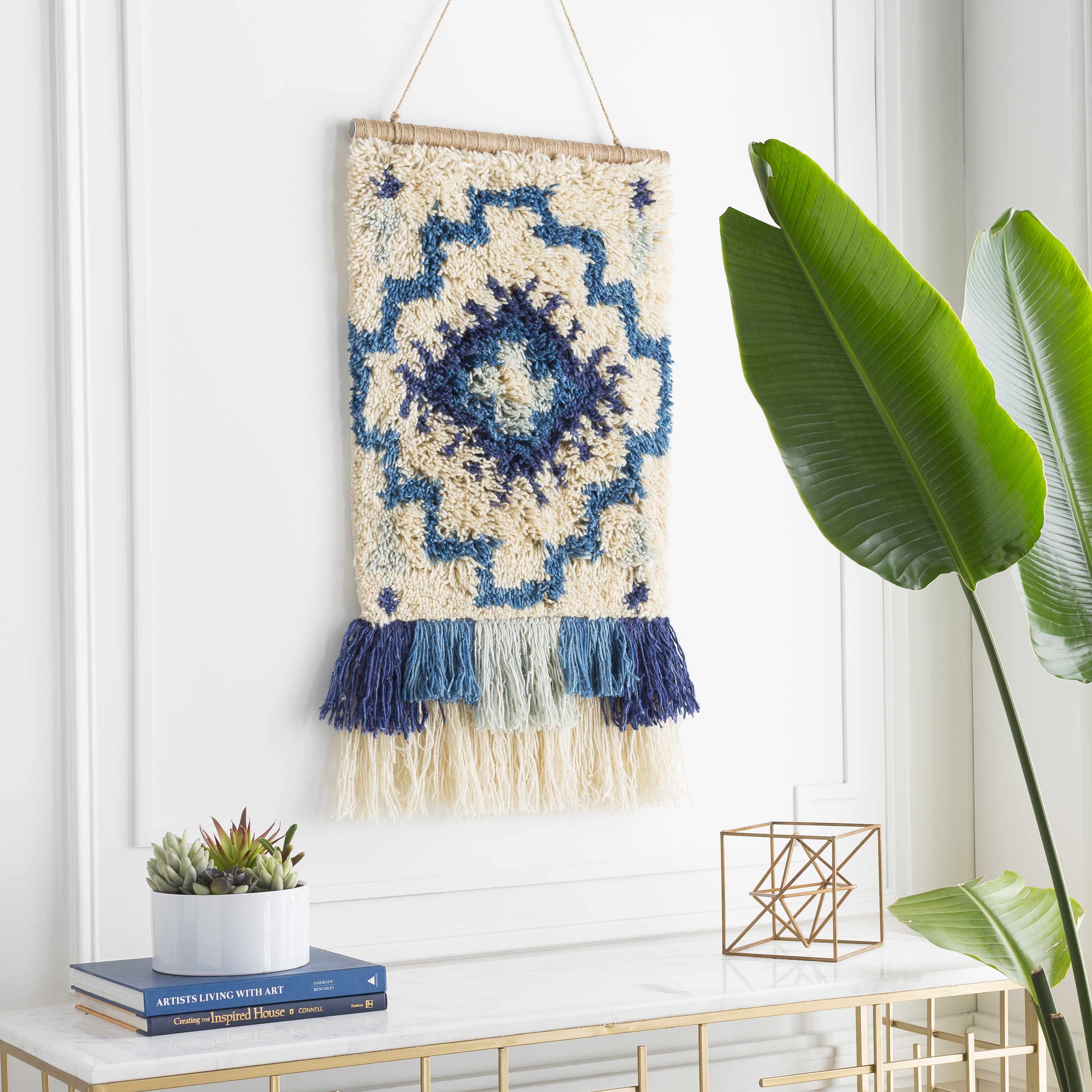 Philomont Ivory and Blue Geometric Wall Hanging-1