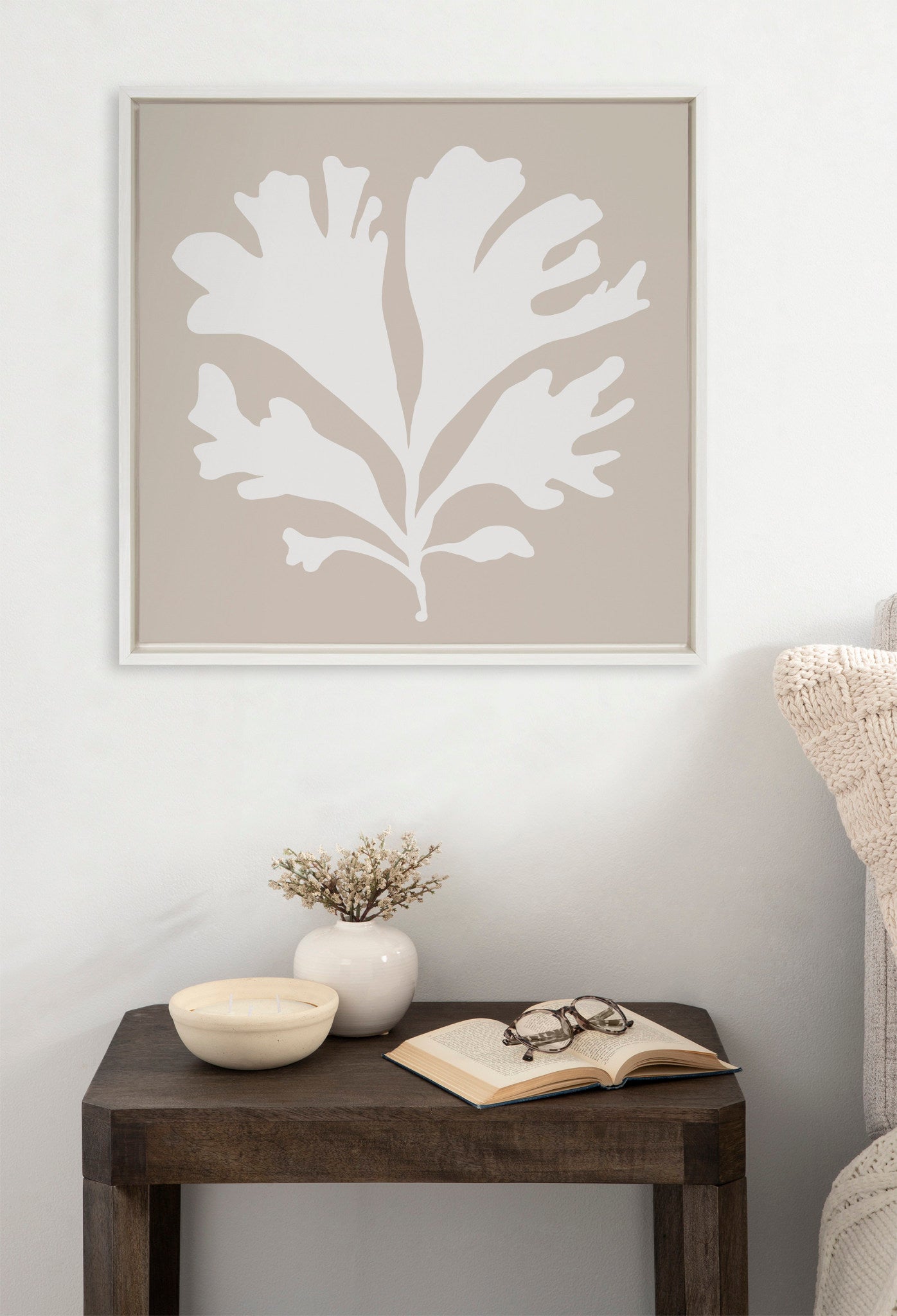 Sylvie Sophisticated Neutral Coral Beige Framed Canvas by The Creative Bunch Studio