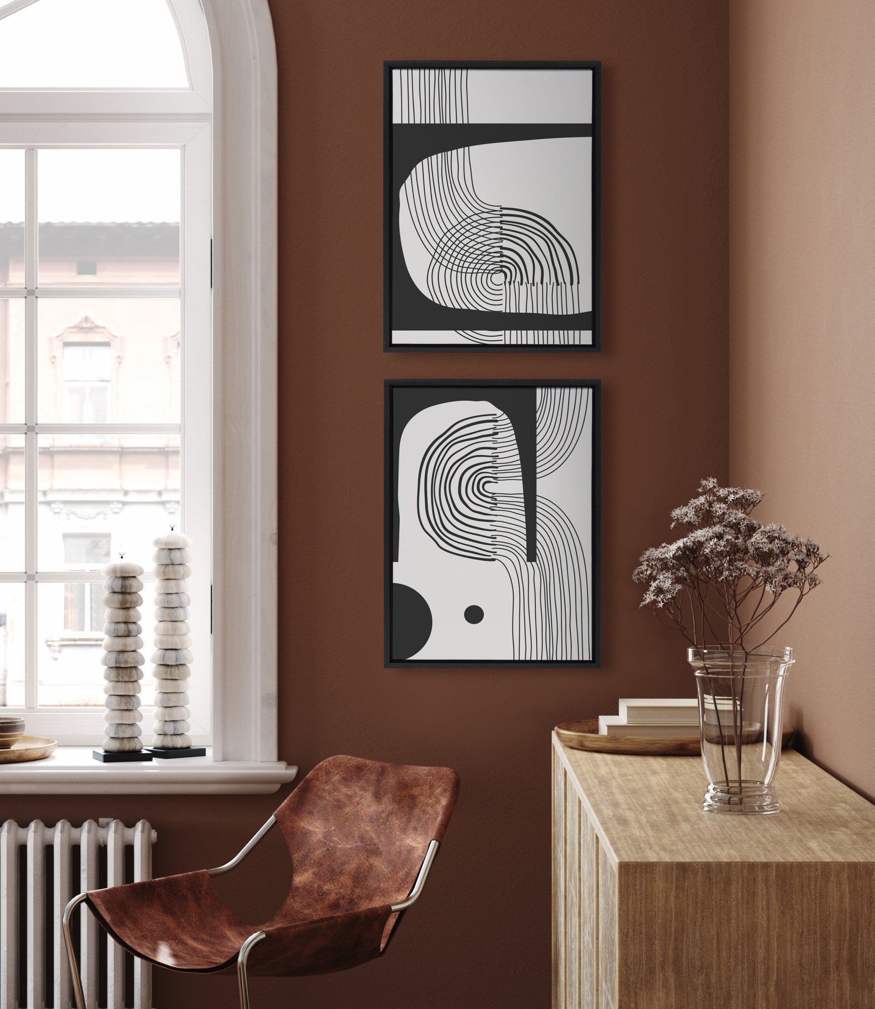 Sylvie Abstract Minimal C and D Framed Canvas by The Creative Bunch Studio