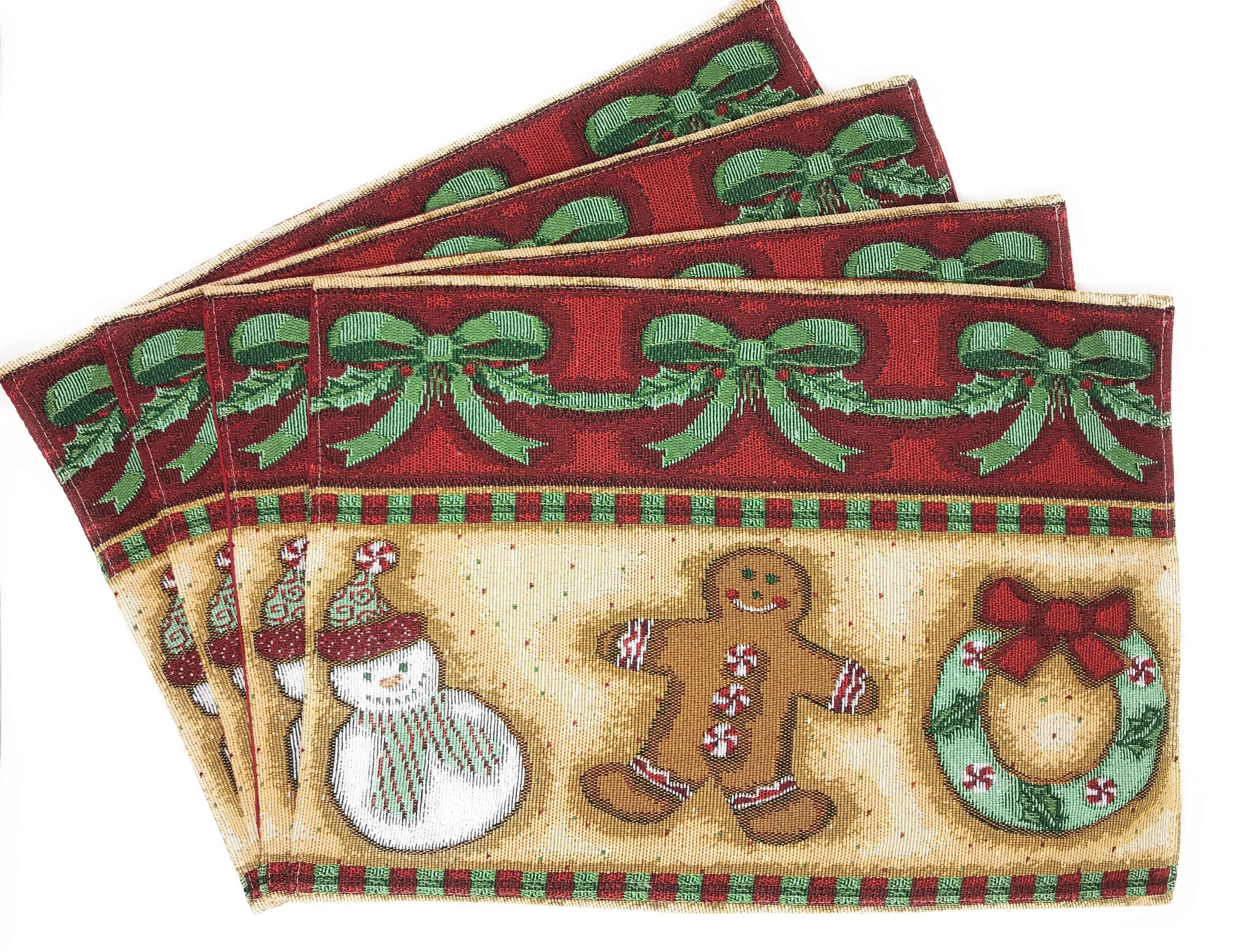 DaDa Bedding Set of 4-Pieces Gingerbread Sweets Holiday Woven Tapestry Placemats 13” x 19” (12917)