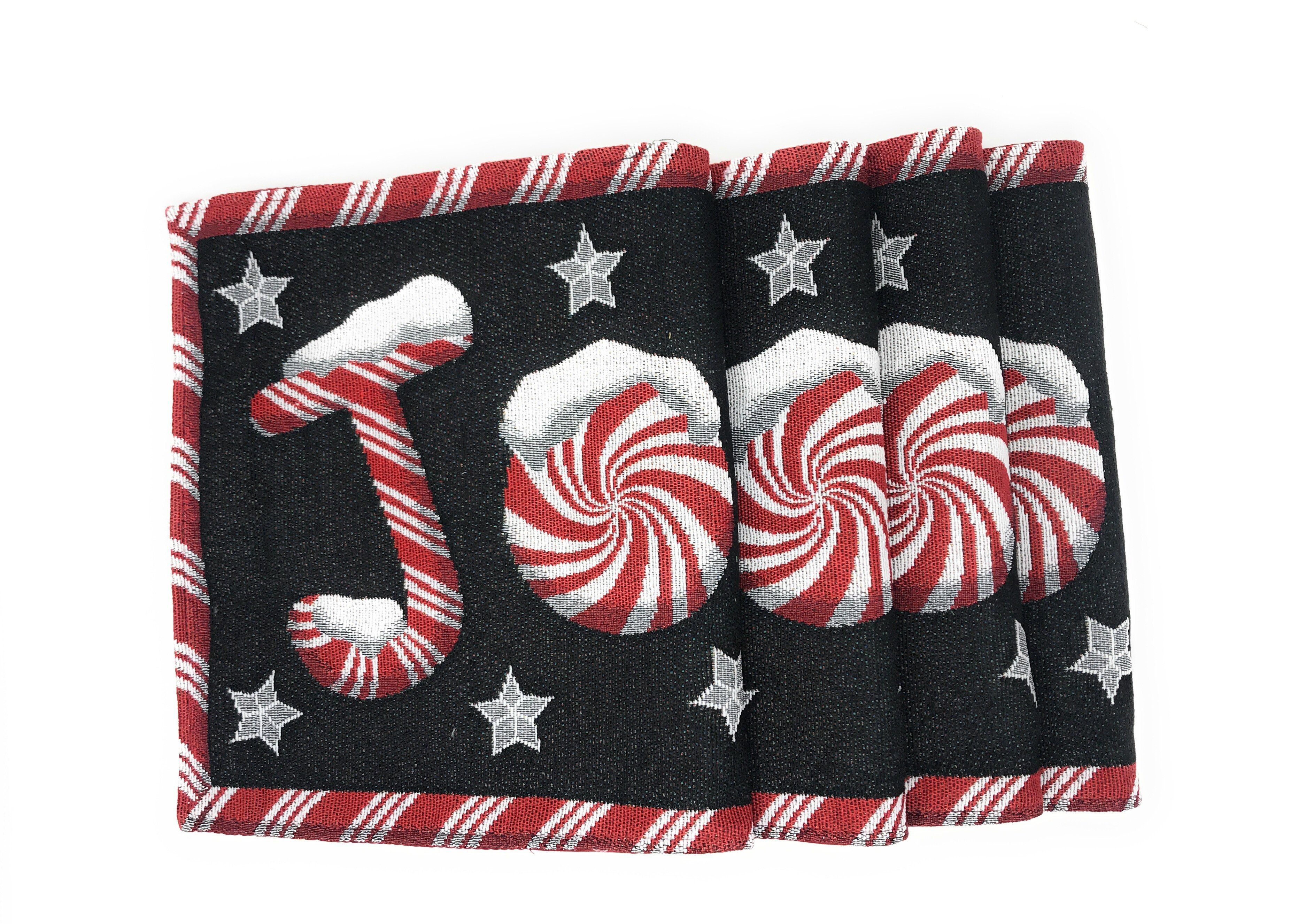 DaDa Bedding Set of 4-Pieces Peppermint Joy Holiday Tapestry Placemats 13” x 19” (12904)