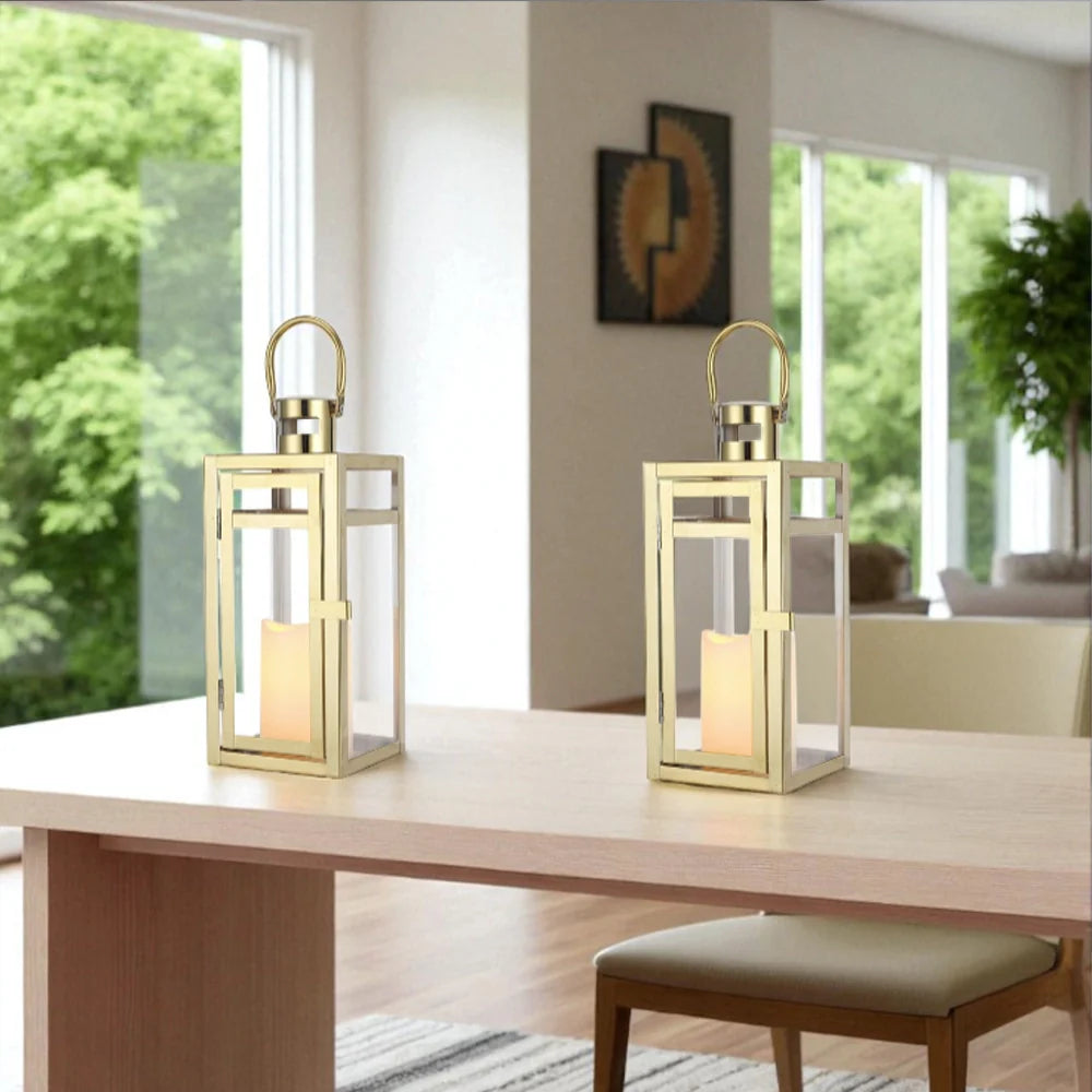 12'' High Metal Candle Holder Outdoor Candle Lantern with Tempered Panels-4