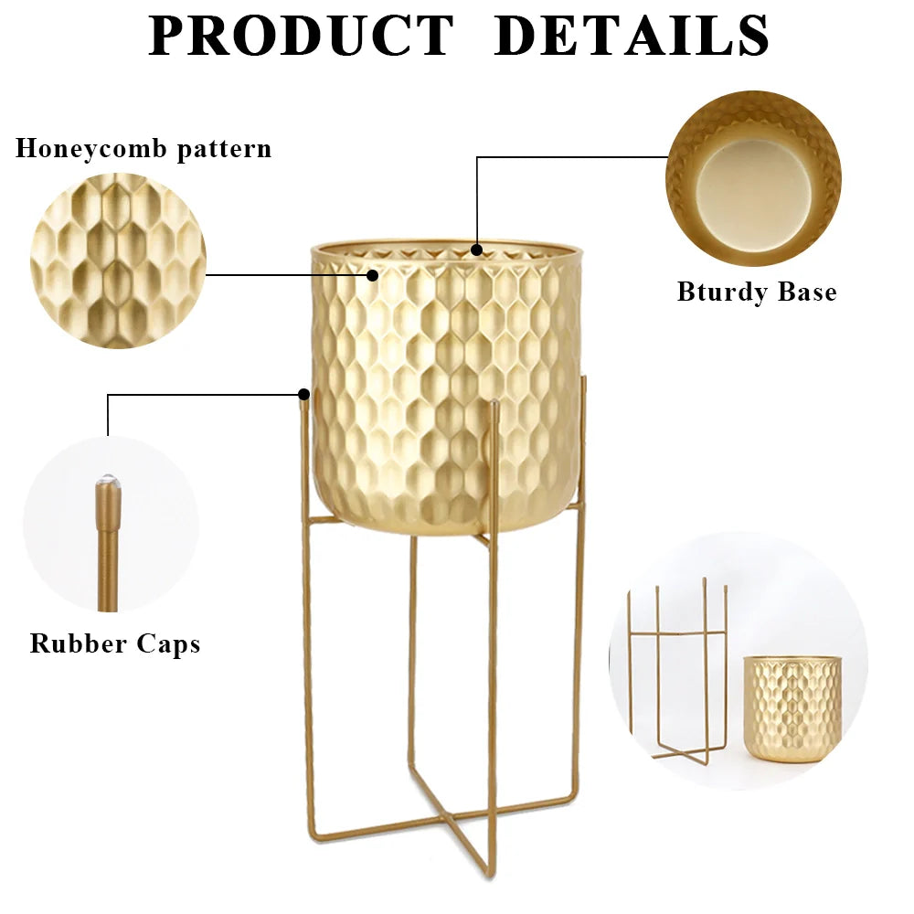 Set of 2 12"&18"H Golden Honeycomb Embossed  Flowerpots