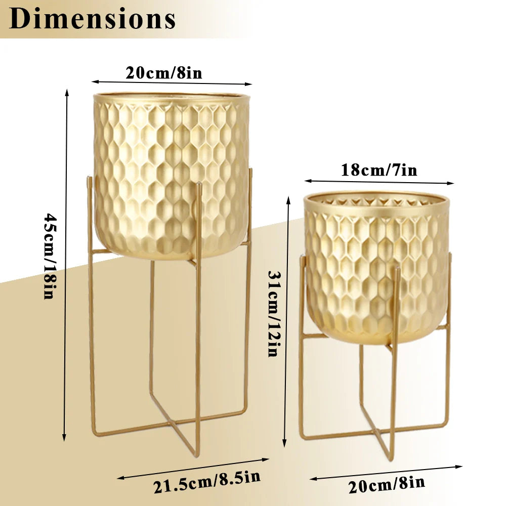 Set of 2 12"&18"H Golden Honeycomb Embossed  Flowerpots