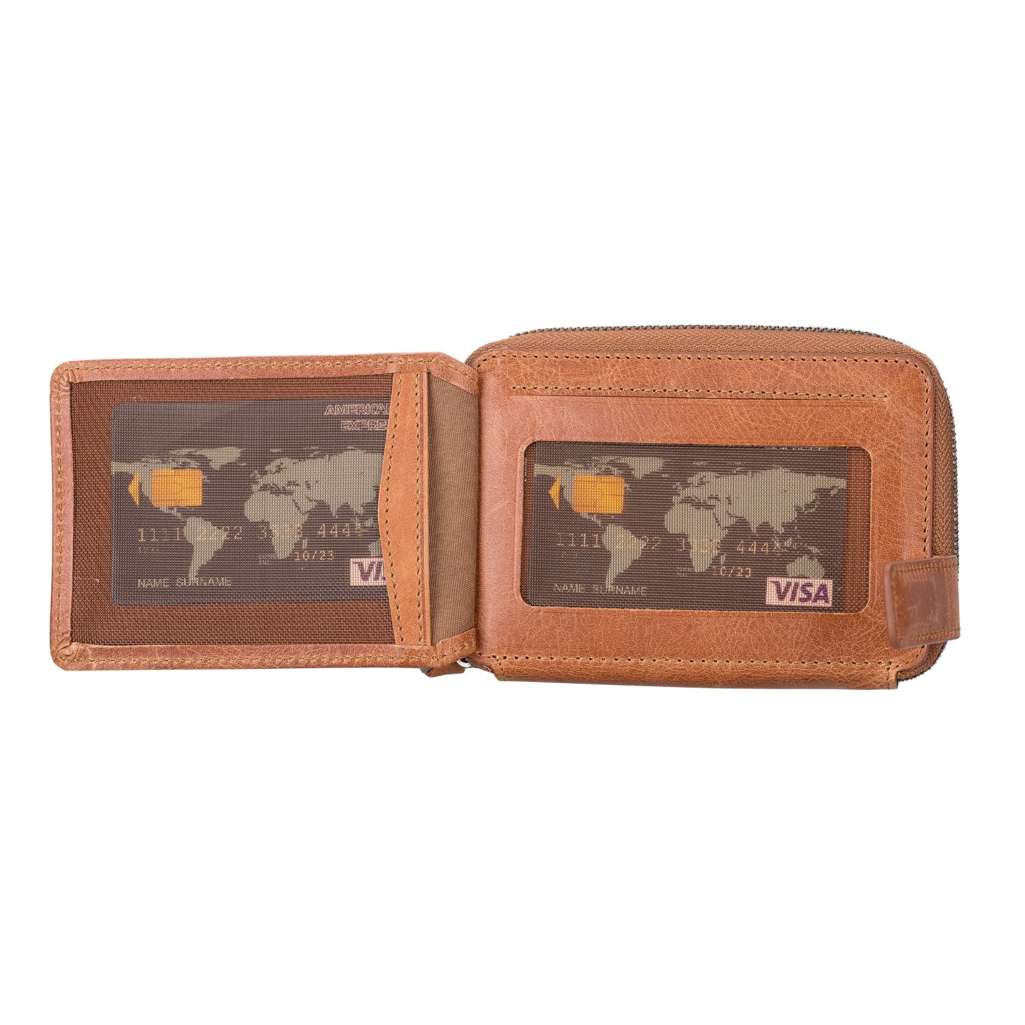 Powell Handmade Unisex Leather Wallet with Zippered Compartment-2