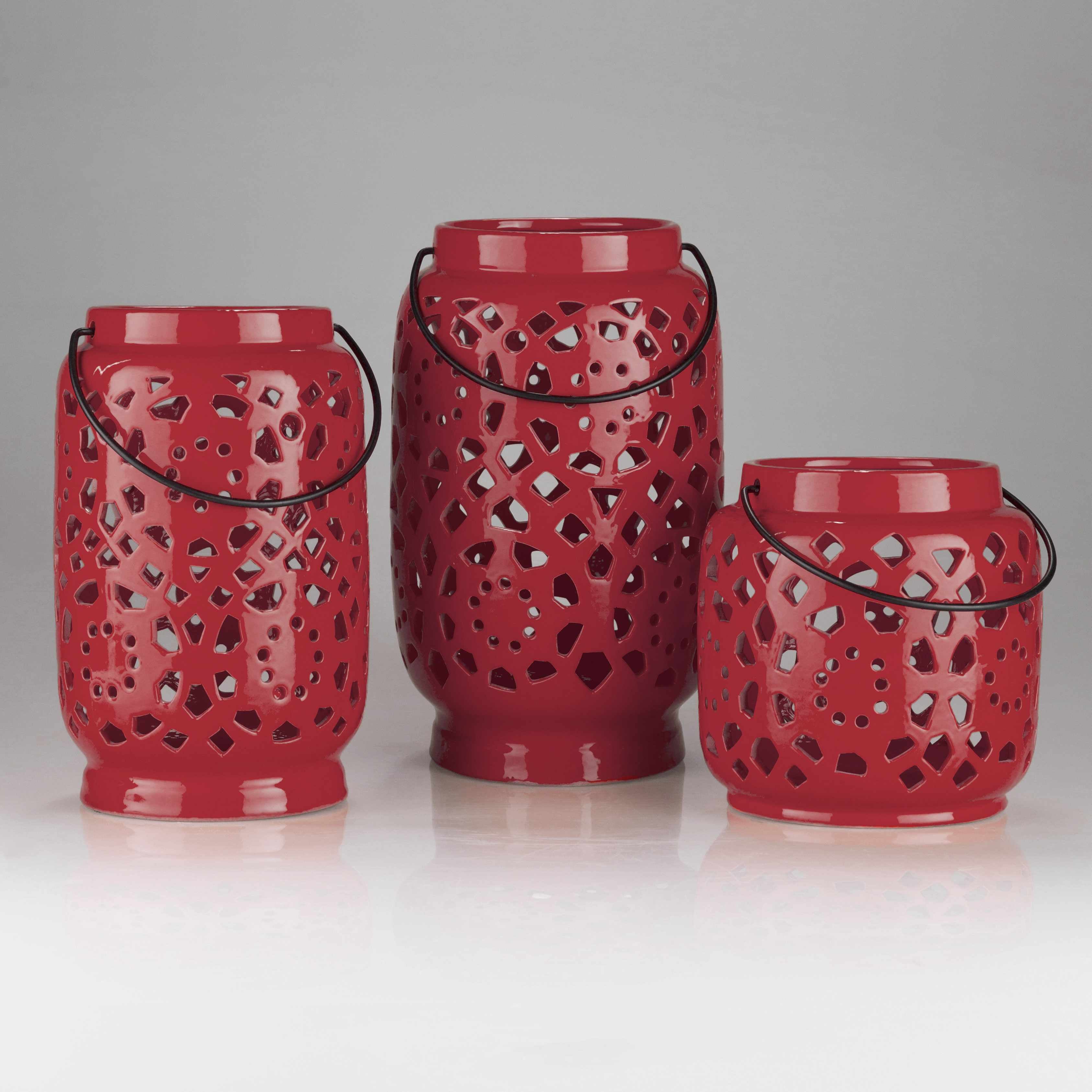 Parkerton Red Geometric Ceramic Lantern-2