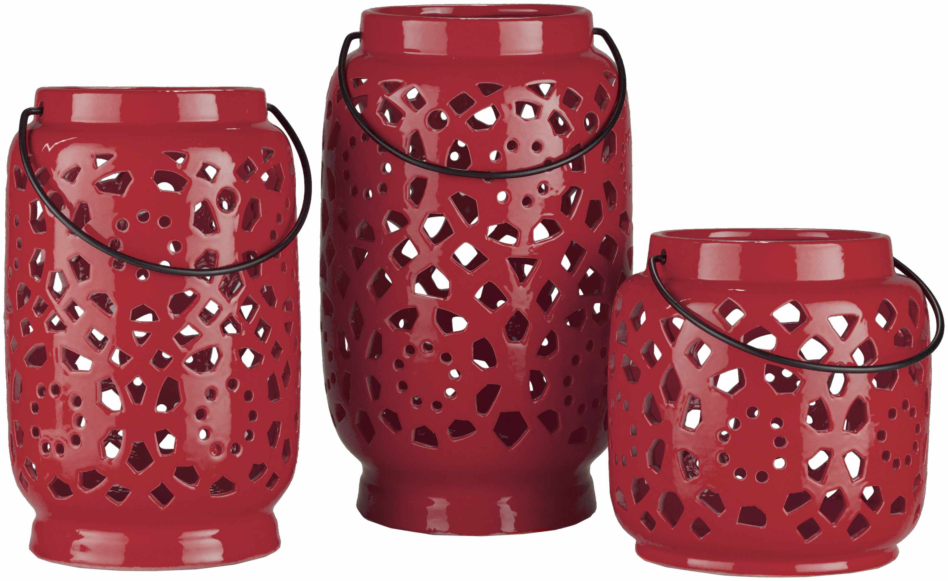 Parkerton Red Geometric Ceramic Lantern-1