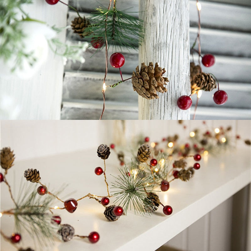 78.7in Christmas Lights Party LED String Lights Holiday Garland Home Decor Christmas Pine Cones Beads Star Led Lights Decoration-0