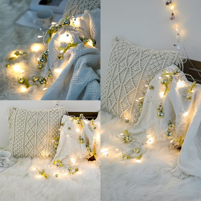 78.7in Christmas Lights Party LED String Lights Holiday Garland Home Decor Christmas Pine Cones Beads Star Led Lights Decoration-6