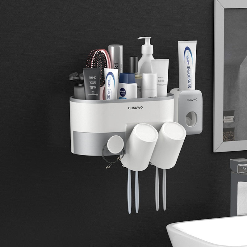 Toothbrush Holder Automatic Bathroom Accessories Set Electric Toothbrush Toothpaste Squeezer Toothpaste Dispenser Wall Mounted-3