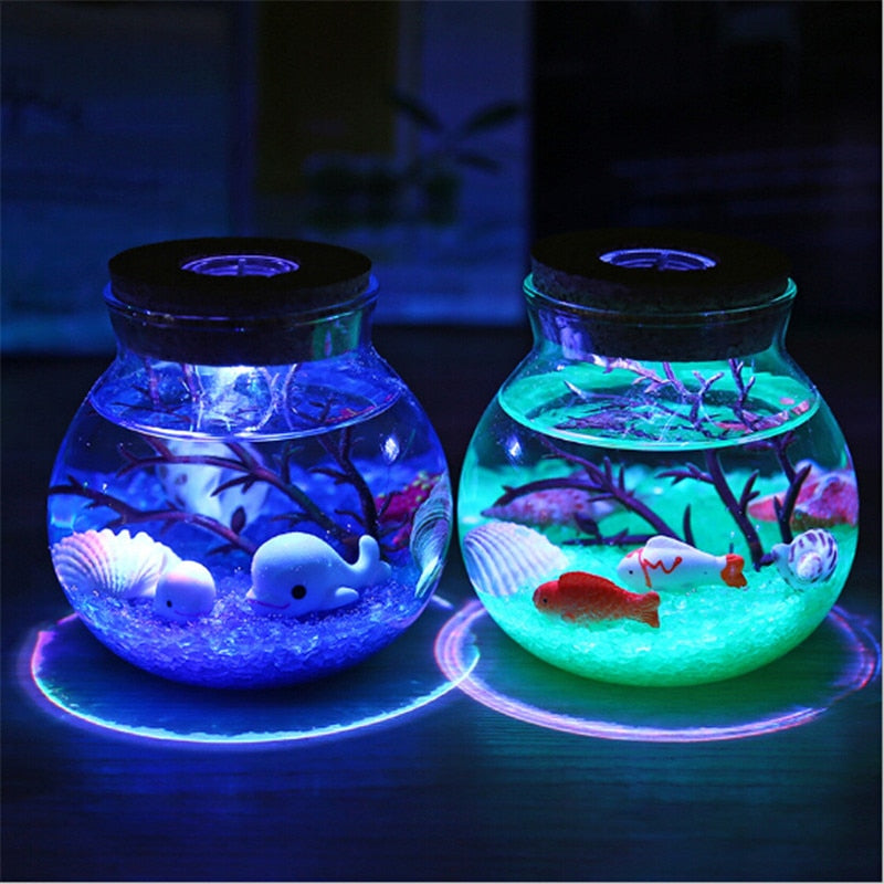 Novelty RGB LED Night Lamp Romantic Sea Fish Stone Ocean Bottle Night Lights For Children Baby Christmas Gift Bedroom Decoration-0