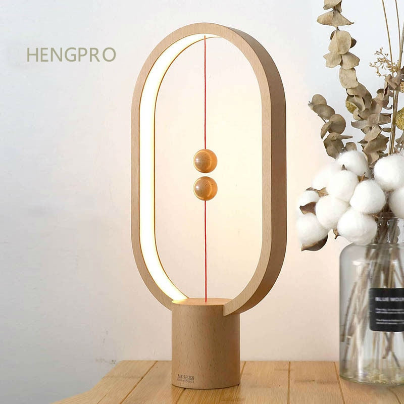 Upgrade HENGPRO Balance Night Light Portable Ellipse Magnetic Mid-air Switch LED Desk Lamp Touch Dimming Home Decor-0