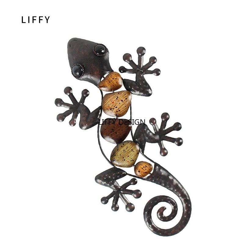 Home Decor Metal Gecko Wall for Garden Decoration Outdoor Statues Accessories Sculptures and Animales Jardin-3