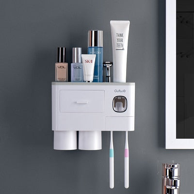 3 Color Bathroom Accessories Toothbrush Holder Automatic Toothpaste Dispenser Holder Wall Mount Rack Storage For Bathroom Home-6