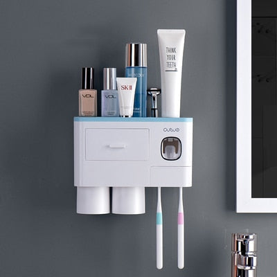 3 Color Bathroom Accessories Toothbrush Holder Automatic Toothpaste Dispenser Holder Wall Mount Rack Storage For Bathroom Home-7