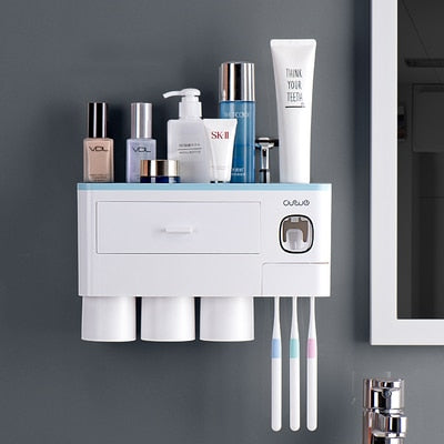 3 Color Bathroom Accessories Toothbrush Holder Automatic Toothpaste Dispenser Holder Wall Mount Rack Storage For Bathroom Home-9