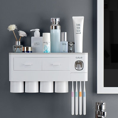 3 Color Bathroom Accessories Toothbrush Holder Automatic Toothpaste Dispenser Holder Wall Mount Rack Storage For Bathroom Home-2