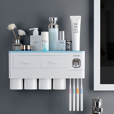 3 Color Bathroom Accessories Toothbrush Holder Automatic Toothpaste Dispenser Holder Wall Mount Rack Storage For Bathroom Home-11