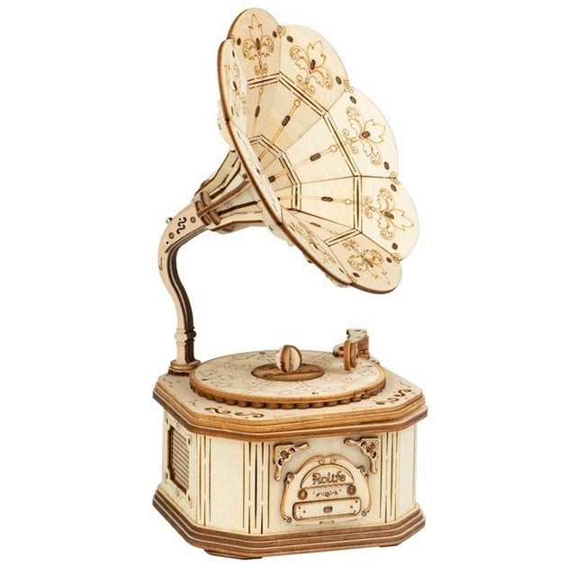 Arrival DIY 3D Gramophone Box,Pumpkin Cart Wooden Puzzle Game Assembly Popular Toy Gift for Children Adult-4