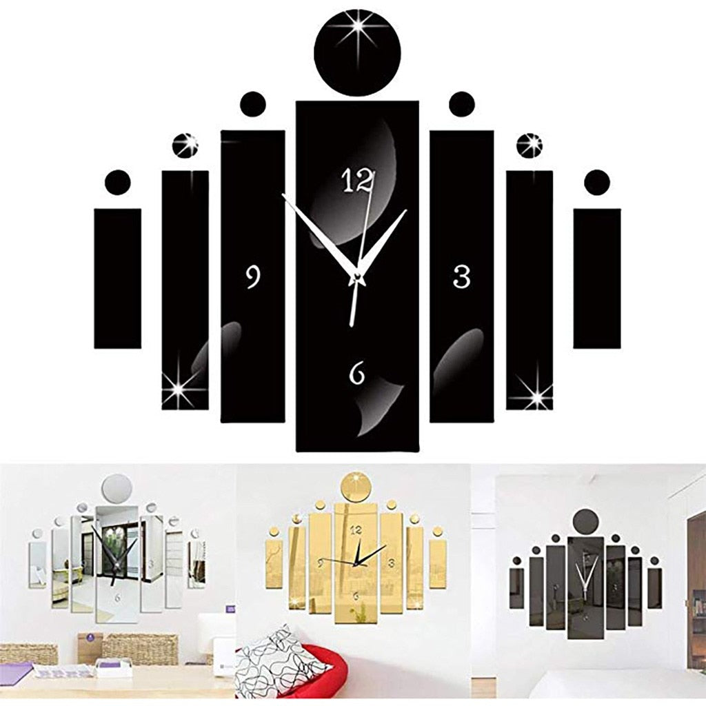 Luxury 3D Black Digital Mirror Silver Wall Clock Modern Design Home Decor Watch Wall Sticker For Home Decoration-0