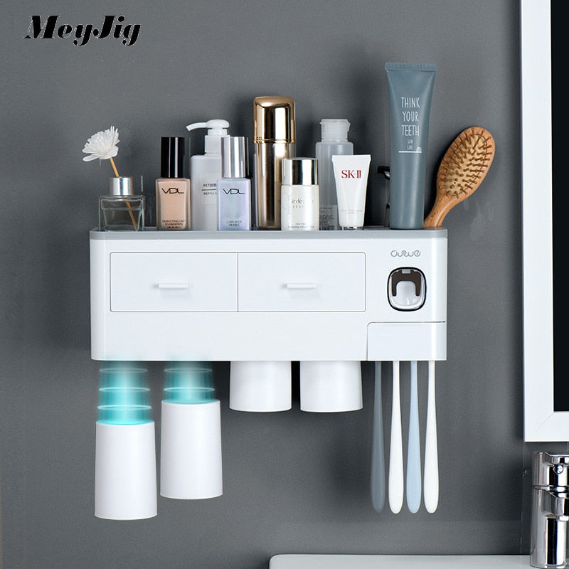 3 Color Bathroom Accessories Toothbrush Holder Automatic Toothpaste Dispenser Holder Wall Mount Rack Storage For Bathroom Home-0