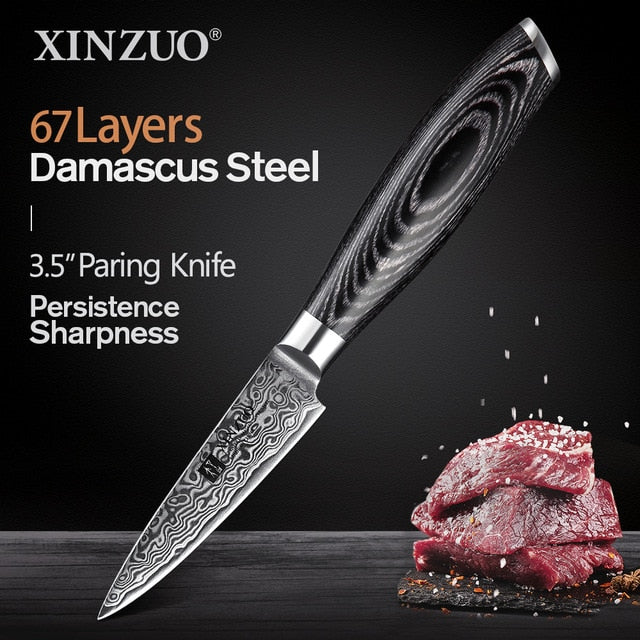 5 PCS Kitchen Knives Set 67 Layers VG 10 Japan Damascus Steel Chef Cleaver Santoku Utility Paring Knife Pakkawood Handle-5