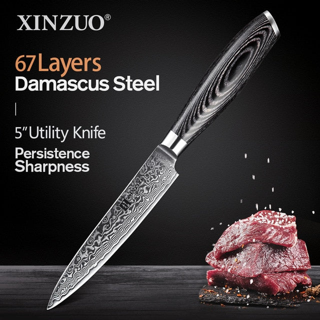 5 PCS Kitchen Knives Set 67 Layers VG 10 Japan Damascus Steel Chef Cleaver Santoku Utility Paring Knife Pakkawood Handle-6