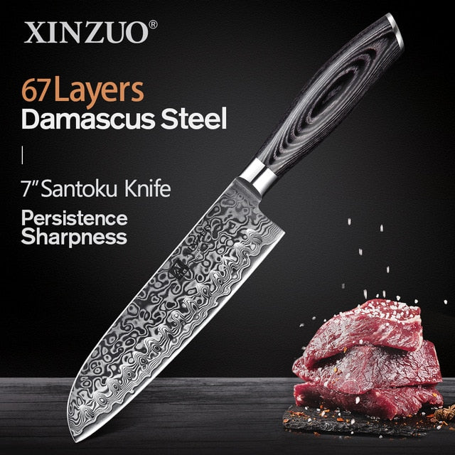 5 PCS Kitchen Knives Set 67 Layers VG 10 Japan Damascus Steel Chef Cleaver Santoku Utility Paring Knife Pakkawood Handle-1