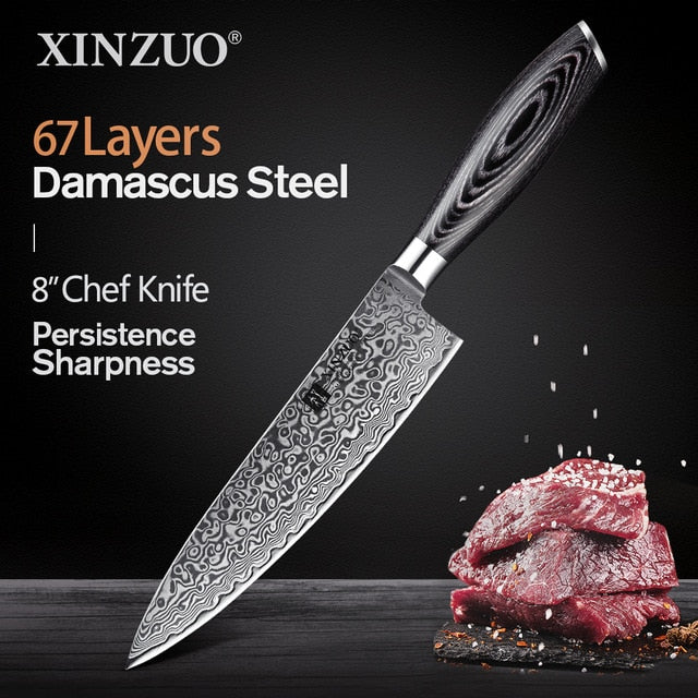 5 PCS Kitchen Knives Set 67 Layers VG 10 Japan Damascus Steel Chef Cleaver Santoku Utility Paring Knife Pakkawood Handle-8