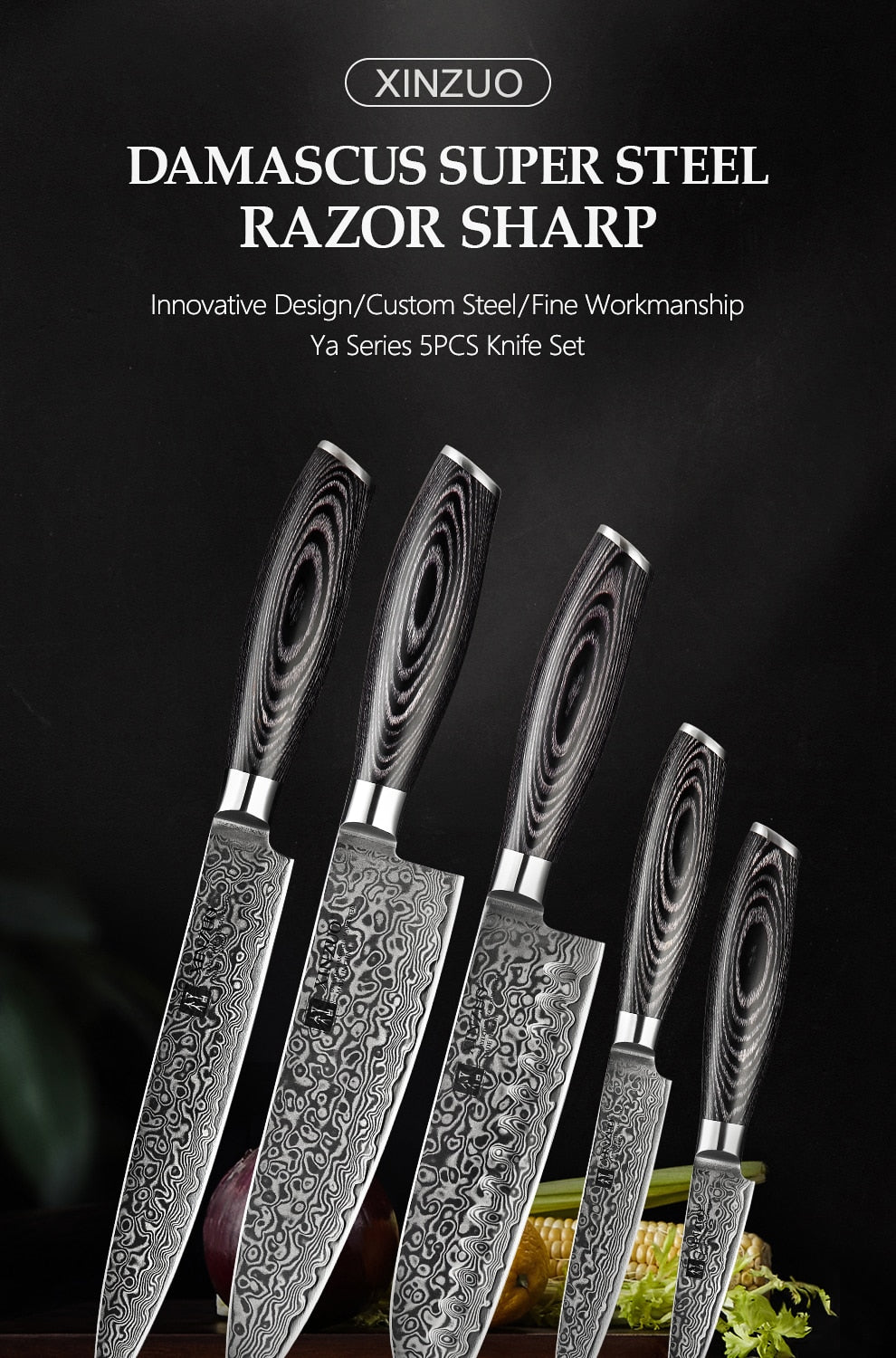 5 PCS Kitchen Knives Set 67 Layers VG 10 Japan Damascus Steel Chef Cleaver Santoku Utility Paring Knife Pakkawood Handle-2