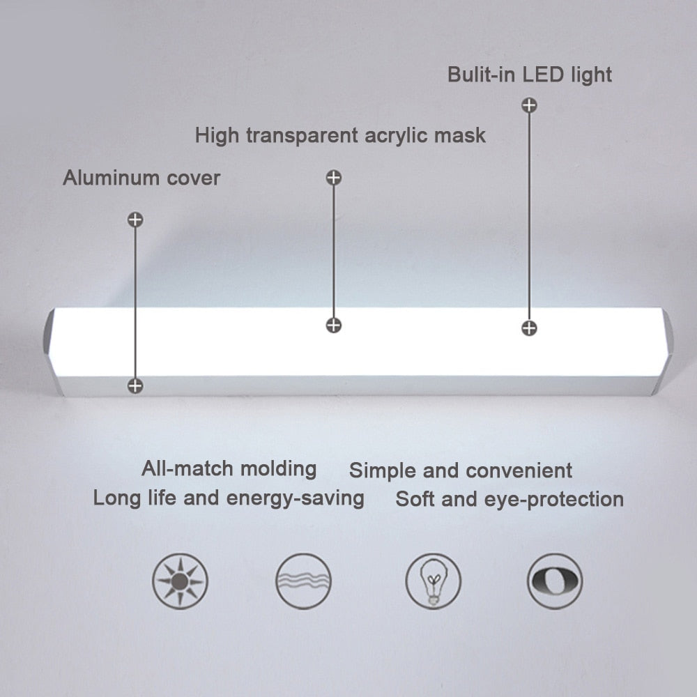 Modern Led Mirror Light 12W 16W 22W Waterproof Wall Lamp Fixture AC 220V Acrylic Wall Mounted Bathroom Lighting-2