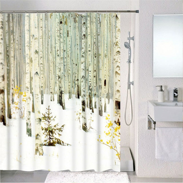 Forest Nordic Style Shower Curtains Set With Hooks Green Tropical Plants Leaf Cactus Bathroom Polyester Waterproof  Frabic-2